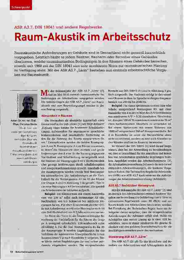 Vorschauseite 1: Raum-Akustik im Arbeitsschutz
