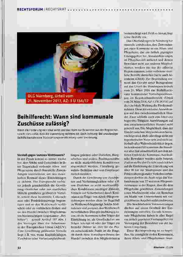 Vorschauseite 1: Beihilferecht: Wann sind kommunale Zuschüsse zulässig?