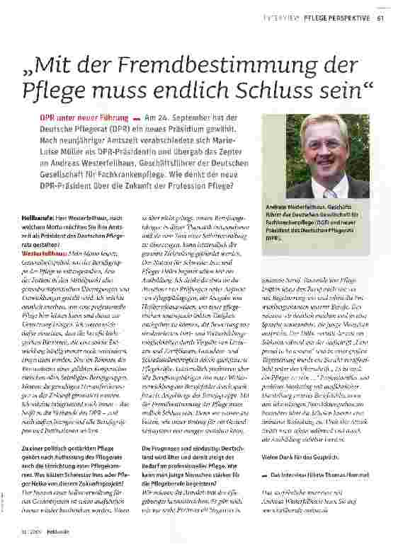 Vorschauseite 1: Mit der Fremdbestimmung der Pflege muss endlich Schluss sein