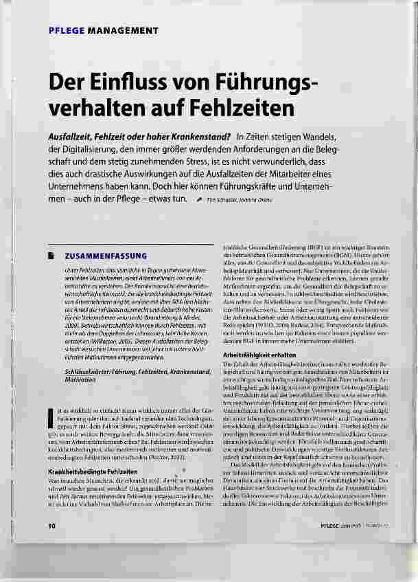 Vorschauseite 1: Der Einfluss von Führungsverhalten auf Fehlzeiten