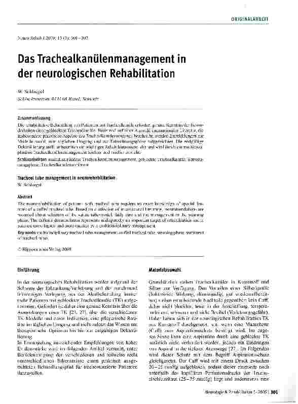 Vorschauseite 1: Das Trachealkanülenmanagement in der neurologischen Rehabilitation