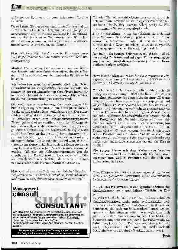 Vorschauseite 3: Die Krankenhäuser brauchen den Willen zur inneren Veränderung Ein Interview über das politisch angestrebte Globalbudget und seine Folgen