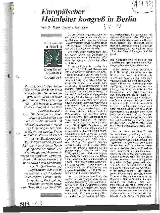 Vorschauseite 1: Europäischer Heimleiter-Kongreß in Berlin