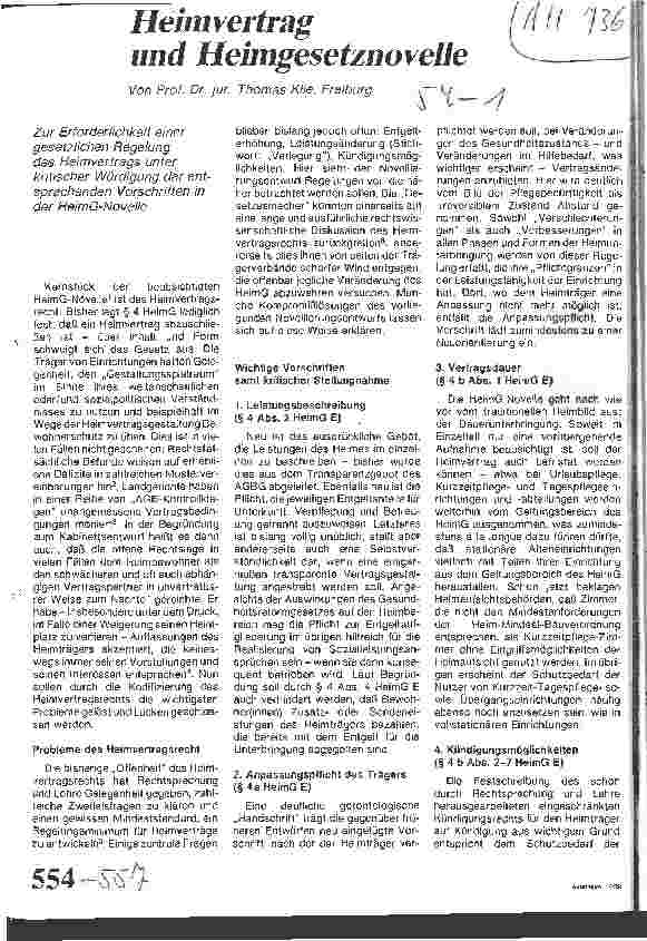 Vorschauseite 1: Heimvertrag und Heimgesetznovelle
