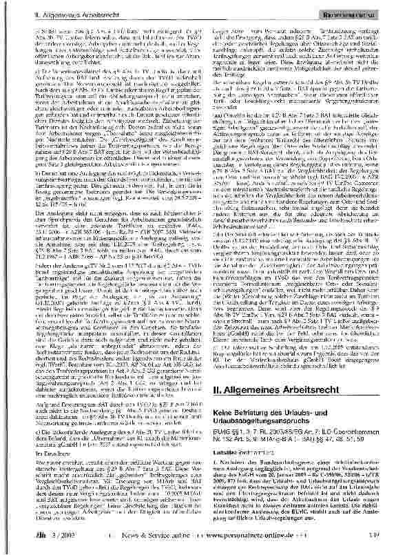 Vorschauseite 1: Keine Befristung des Urlaubsund Urlaubsabgeltungsanspruchs