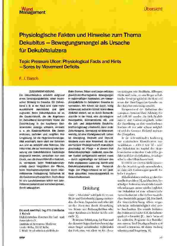 Vorschauseite 1: Physiologische Fakten und Hinweise zum Thema Dekubitus - Bewegungsmangel als Ursache für Dekubitalulzera