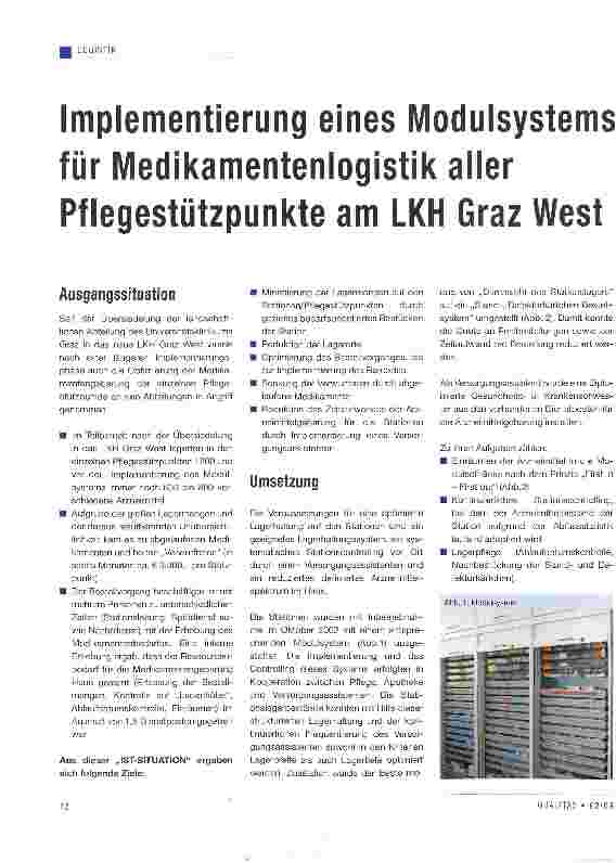Vorschauseite 1: Implementierung eines Modulsystems für Medikamentenlogistik aller Pflegestützpunkte am LKH Graz West