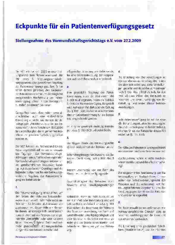 Vorschauseite 1: Eckpunkte für ein Patientenverfügungsgesetz
