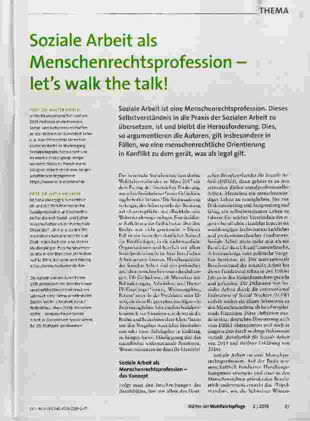 Vorschauseite 1: Soziale Arbeit als Menschenrechtsprofession let us walk the talk!