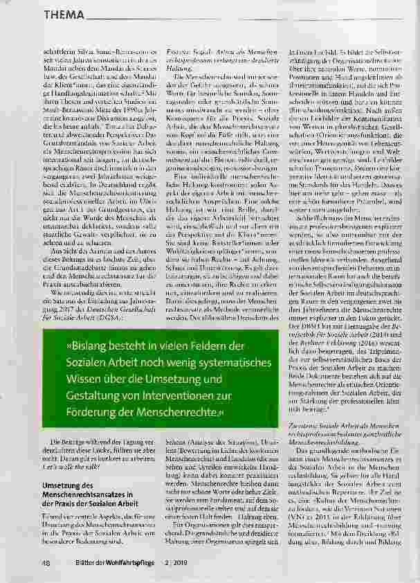 Vorschauseite 2: Soziale Arbeit als Menschenrechtsprofession let us walk the talk!