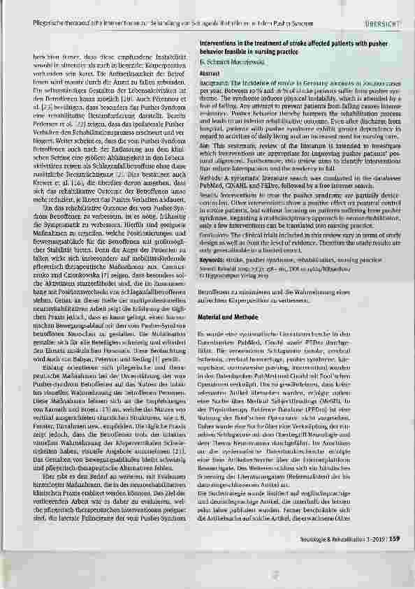Vorschauseite 2: Pflegerisch-therapeutische Interventionen zur Behandlung von Schlaganfallbetroffenen mit dem Pusher-Syndrom