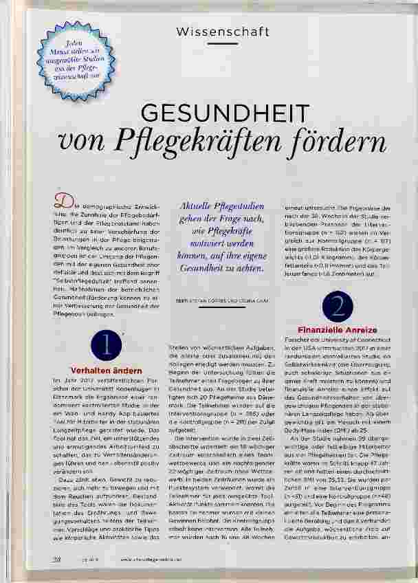 Vorschauseite 1: GESUNDHEIT von Pflegekräften fördern