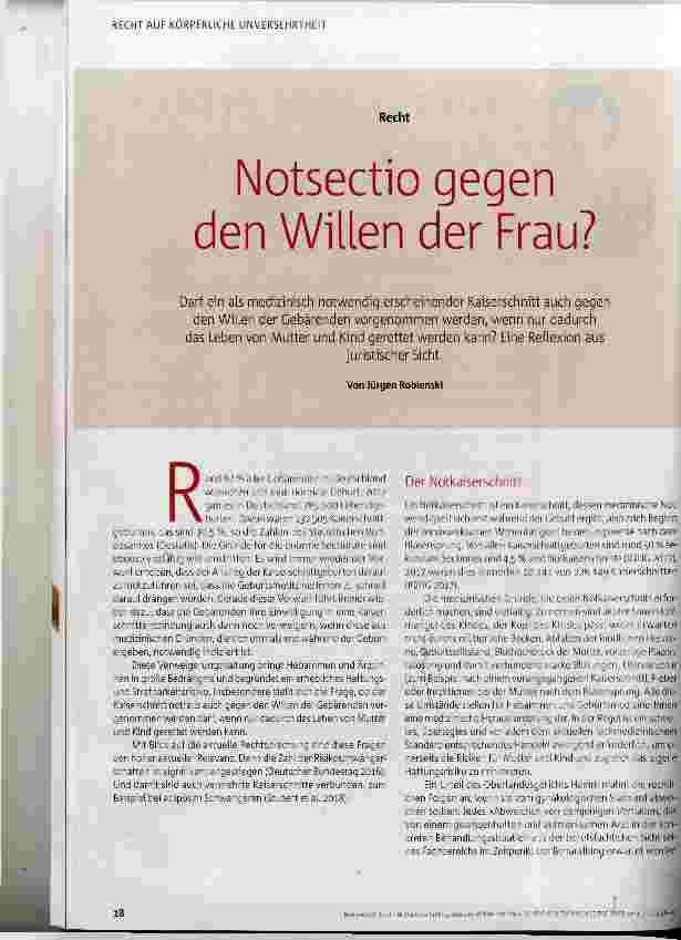 Vorschauseite 1: Notsectio gegen den Willen der Frau?