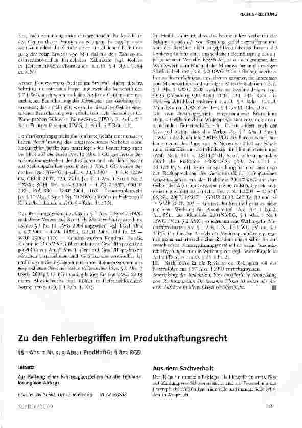Vorschauseite 1: Zu den Fehlerbegriffen im Produkthaftungsrecht