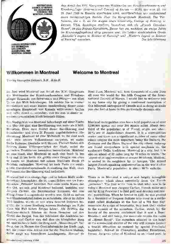 Vorschauseite 1: Willkommen in Montreal XIV. Kongreß des Weltbundes der Krankenschwestern/pfleger