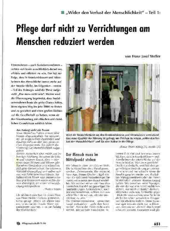 Vorschauseite 1: Pflege darf nicht zu Verrichtungen am Menschen reduziert werden Wider den Verlust der Menschlichkeit - Teil 1