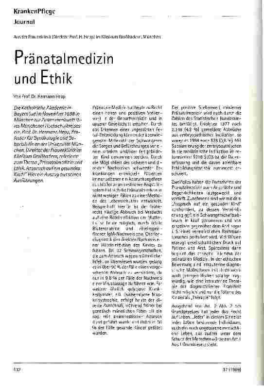 Vorschauseite 1: Pränatalmedizin und Ethik