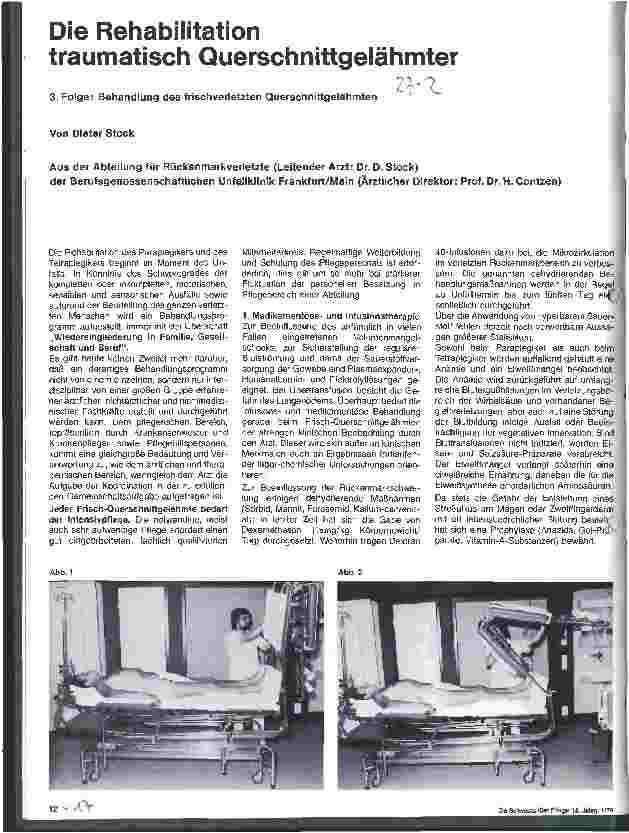 Vorschauseite 1: Die Rehabilitation traumatischer Querschnittgelähmter 3.Folge: Behandlung des frischverletzten Querschnittgelähmten