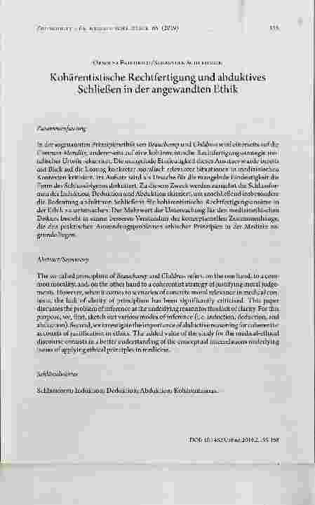 Vorschauseite 1: Kohärentistische Rechtfertigung und abduktives Schließen in der angewandten Ethik