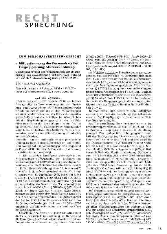 Vorschauseite 1: Mitbestimmung des Personalrats bei Eingruppierung; Stufenzuordnung