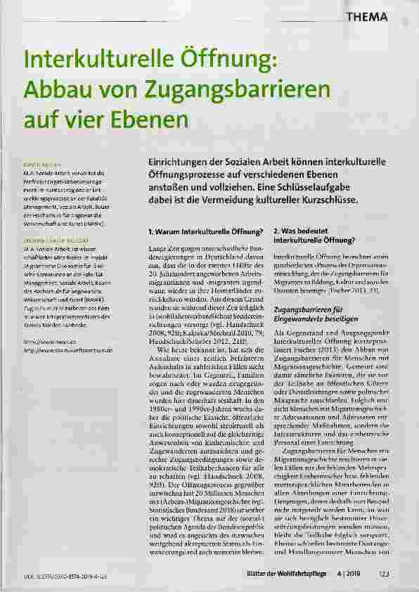 Vorschauseite 1: Interkulturelle Öffnung: Abbau von Zugangsbarrieren auf vier Ebenen