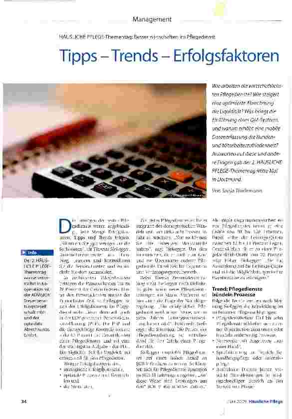 Vorschauseite 1: ManagementHÄUSLICHE PFLEGE-Thementag: Besser wirtschaften im PflegedienstTipps -Trends - Erfolgsfaktoren