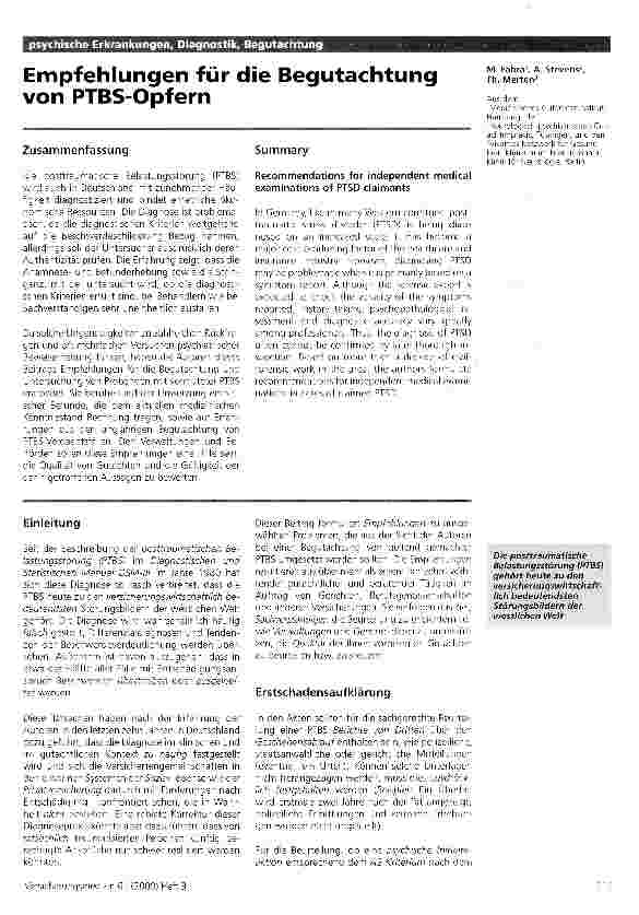 Vorschauseite 1: Empfehlungen für die Begutachtung von PTBS-Opfern