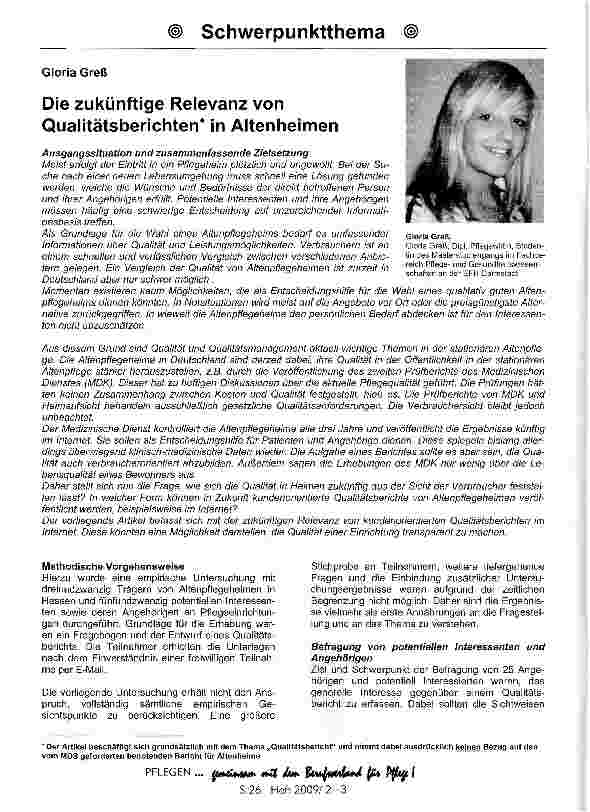 Vorschauseite 1: Die zukünftige Relevanz von Qualitätsberichten in Altenheimen