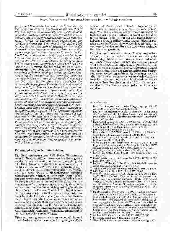 Vorschauseite 5: Versagung von Versorgungsleitung für Witwen Kriegsbeschädigter anlässlich Menschenrechtsverletzungen des Verstorbenen während des Zweiten Weltkrieges ohne Berücksichtigung von Ver…