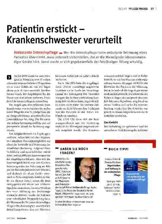 Vorschauseite 1: Patientin erstickt -Krankenschwester verurteilt
