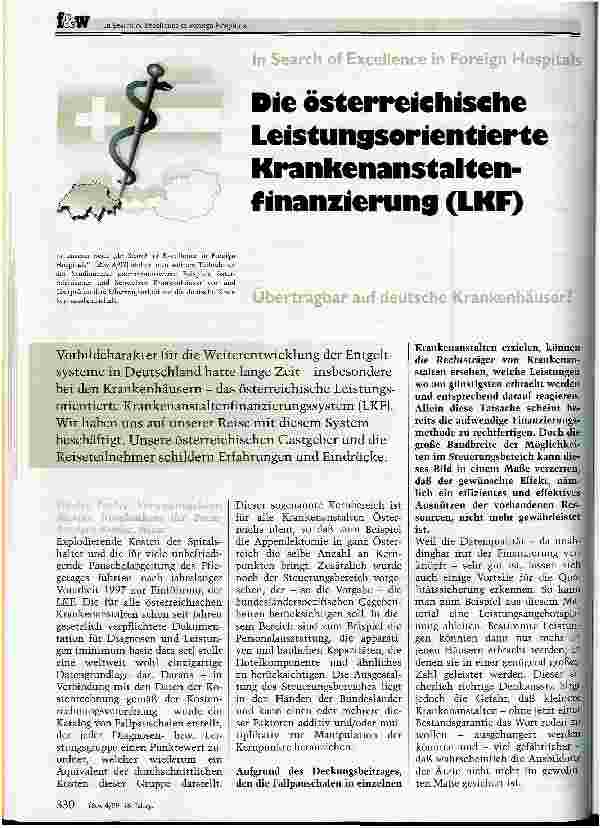 Vorschauseite 1: Die österreichische Leistungsorientierte Krankenanstaltenfinanzierung (LKF)