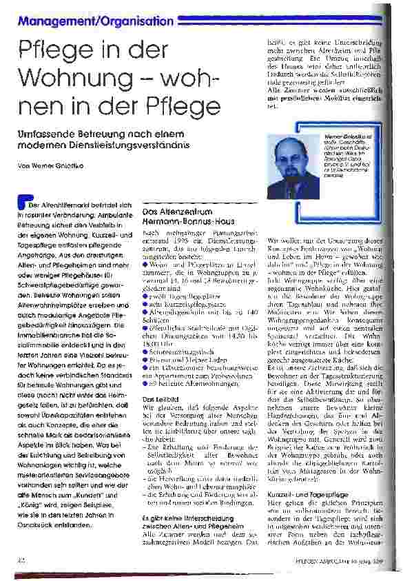 Vorschauseite 1: Pflege in der Wohnung -- wohnen in der Pflege Umfassende Betreuung nach einem modernen Dienstleistungsverständnis