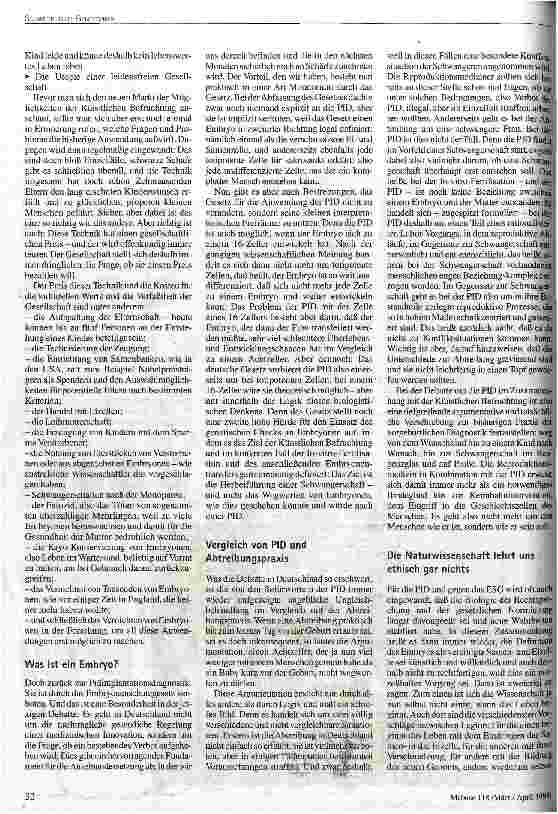 Vorschauseite 3: Verbesserung des Menschen - oder Vernichten bei Nichtgefallen Hinweise und Fragen zur Präimplantationsdiagnostik