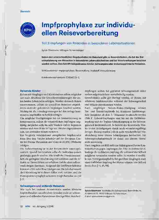 Vorschauseite 1: Impfprophylaxe zur individuellen Reisevorbereitung Teil 3: Impfungen von Reisenden in besonderen Lebenssituationen