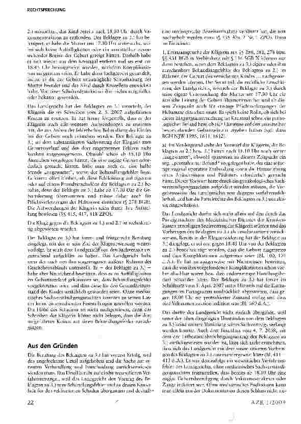 Vorschauseite 2: Zum Erfordernis der Einholung eines medizinischen Sachverständigengutachtens durch das Gericht im Arzthaftungsprozess