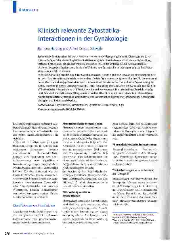 Vorschauseite 1: Klinisch relevante Zytostatika-Interaktionen in der Gynäkologie