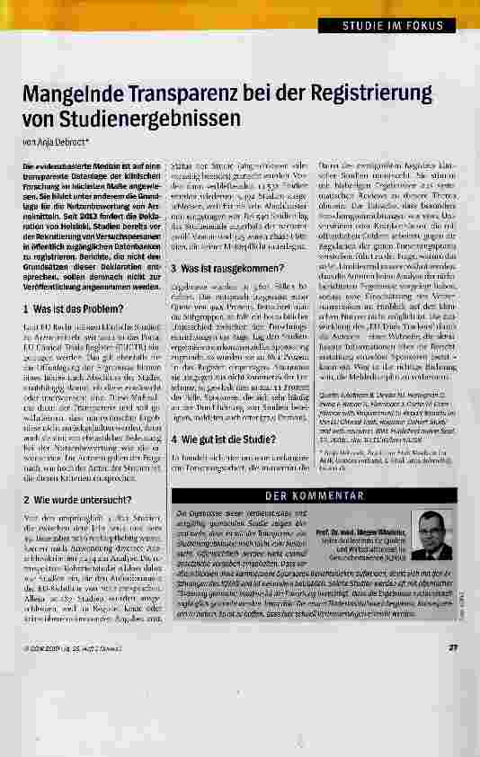 Vorschauseite 1: Mangelnde Transparenz bei der Registrierung von Studienergebnissen