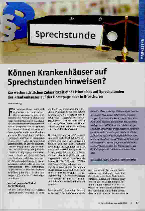 Vorschauseite 1: Können Krankenhäuser auf Sprechstunden hinweisen?