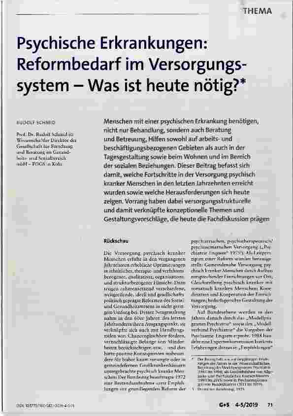 Vorschauseite 1: Psychische Erkrankungen: Reformbedarf im Versorgungssystem Was ist heute nötig?