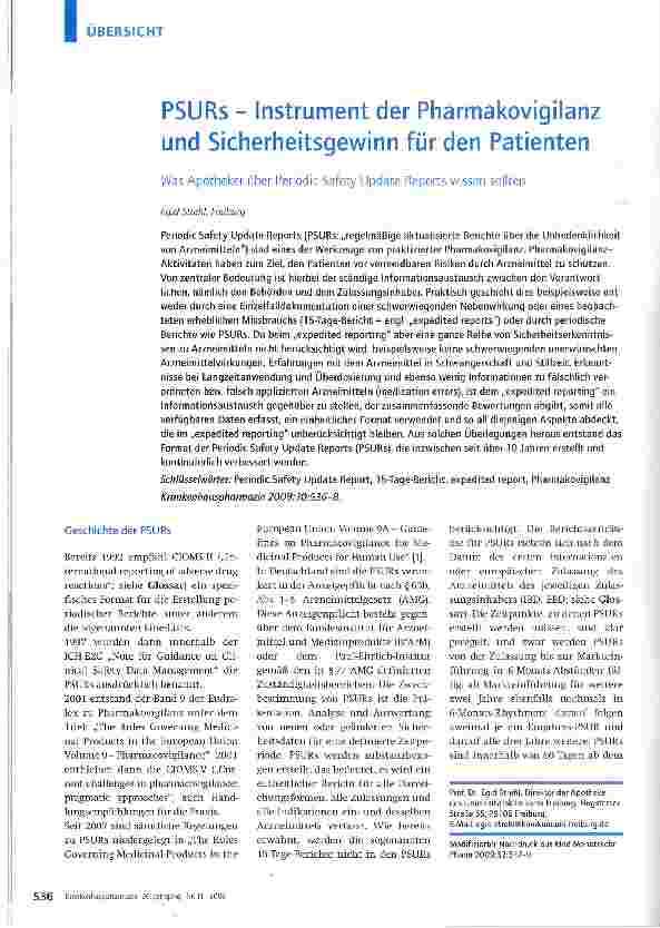 Vorschauseite 1: PSURs - Instrument der Pharmakovigilanz und Sicherheitsgewinn für den Patienten