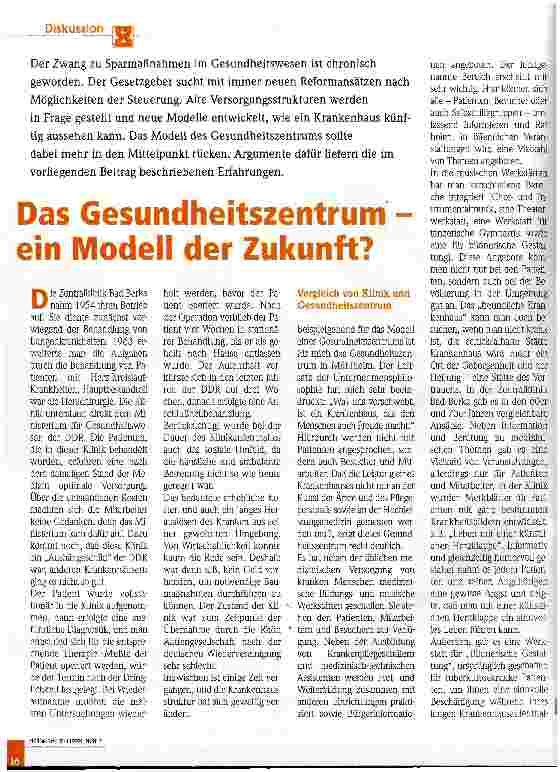 Vorschauseite 1: Das Gesundheitszentrum - ein Modell der Zukunft?