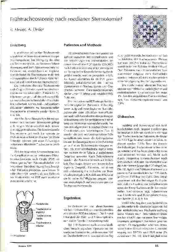 Vorschauseite 1: Frühtracheostomie nach medianer Sternotomie?