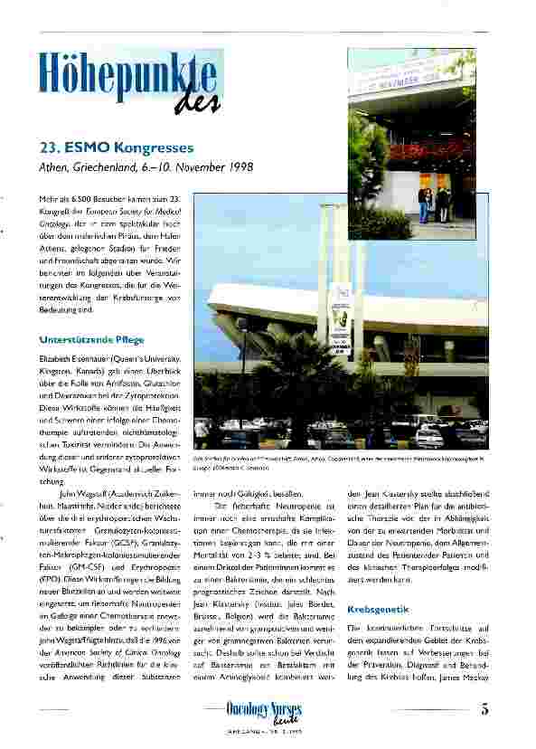 Vorschauseite 1: Höhepunkte des 23. ESMO Kongresses Athen, Griechenland, 6. -10. November 1998