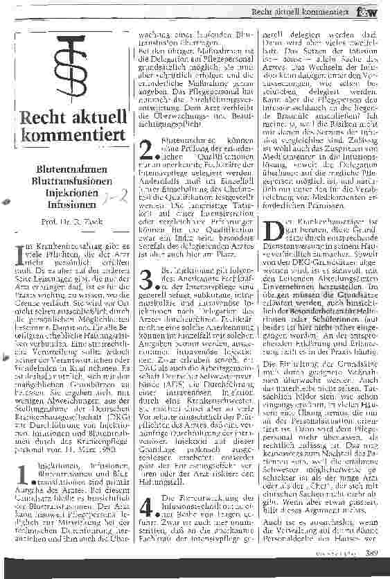 Vorschauseite 1: Recht aktuell kommentiert Blutentnahmen, Bluttransfusionen, Injektionen, Infusionen
