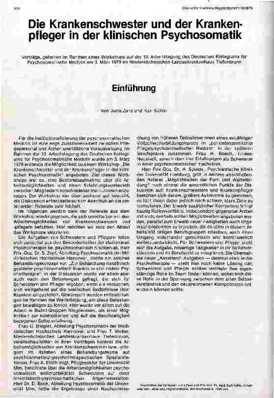 Vorschauseite 1: Die Krankenschwester und der Krankenpfleger in der klinischen Psychosomatik
