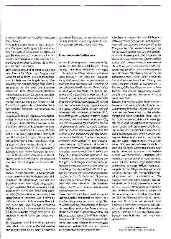 Vorschauseite 3: Der politischen Bedeutung eine Stimme 100 Jahre Internationaler Pflegerat