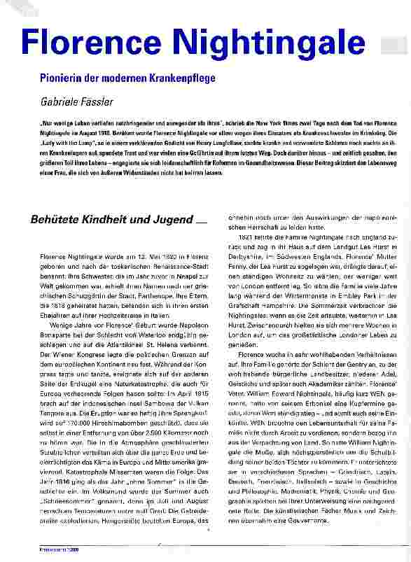 Vorschauseite 1: Florence Nightingale Pionierin der modernen Krankenpflege