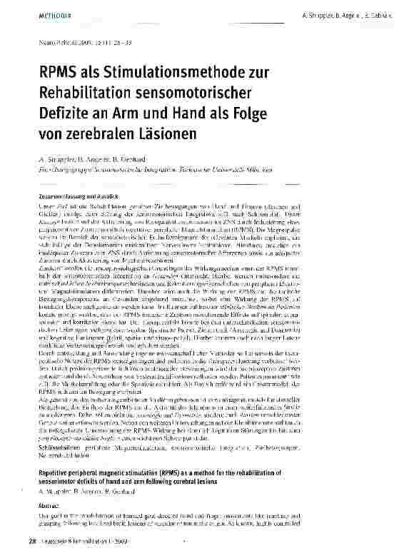 Vorschauseite 1: RPMS als Stimulationsmethode zur Rehabilitation sensomotorischer Defizite an Arm und Hand als Folge von zerebralen Läsionen