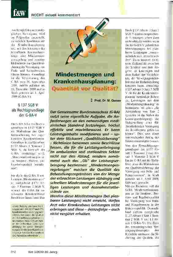 Vorschauseite 1: Mindestmengen und Krankenhausplanung: Quantität vor Qualität?