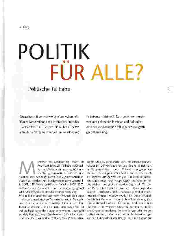 Vorschauseite 1: POLITIK FÜR ALLE?Politische Teilhabe